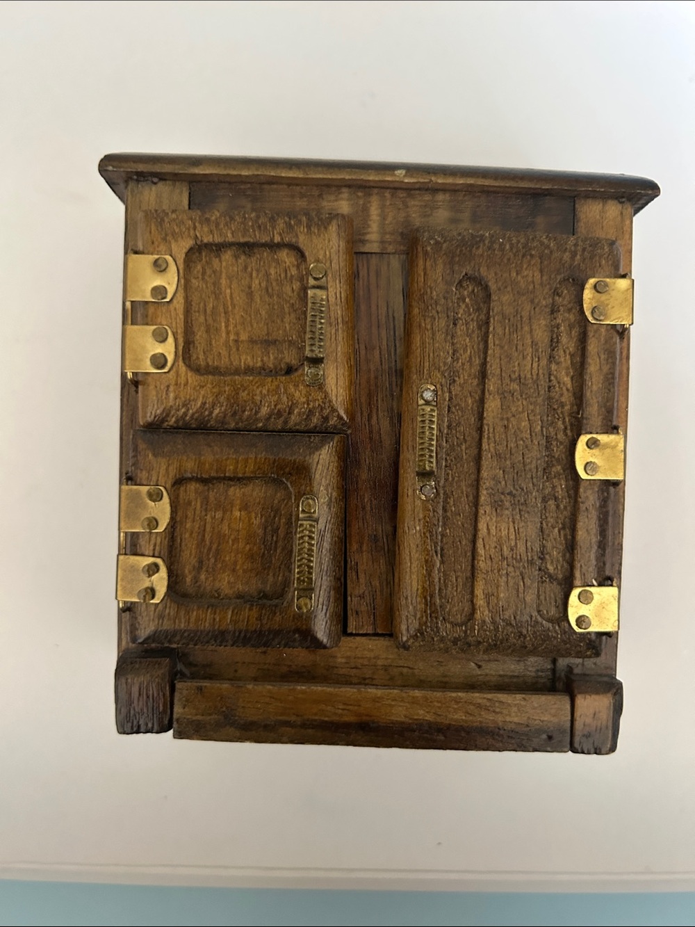 Vintage Dollhouse Miniature Wood Cupboard Cabinet Brass Hardware